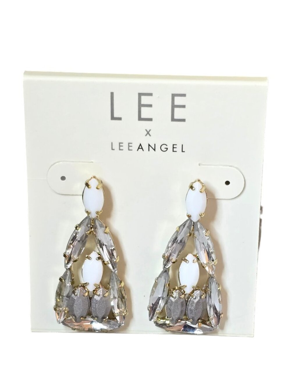 LEE ANGEL Women's Gold Plated White Gray Pieced Dangle Earrings NWT - Picture 3 of 3